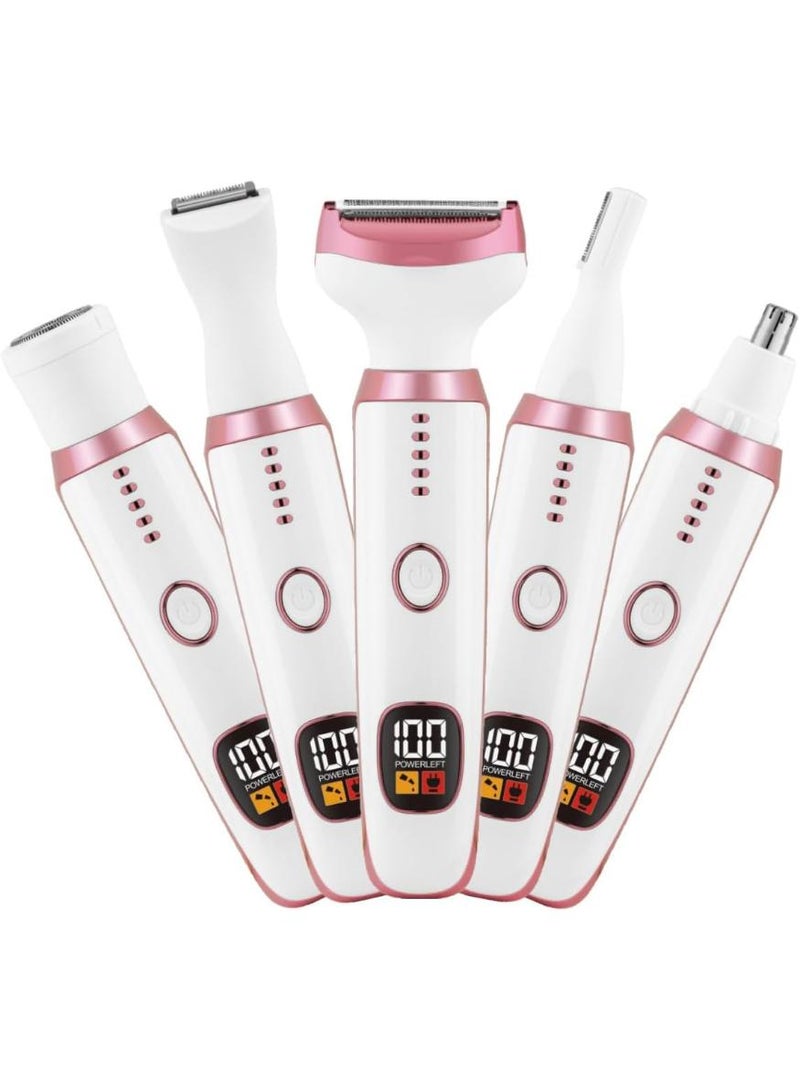 MUMO Painless 5 in 1 Electric Razor for Women, Bikini Trimmer and Facial Hair Remover, IPX7 Waterproof Cordless Wet and Dry Hair Removal for Face Legs Underarms Pubic (White) - Image 1